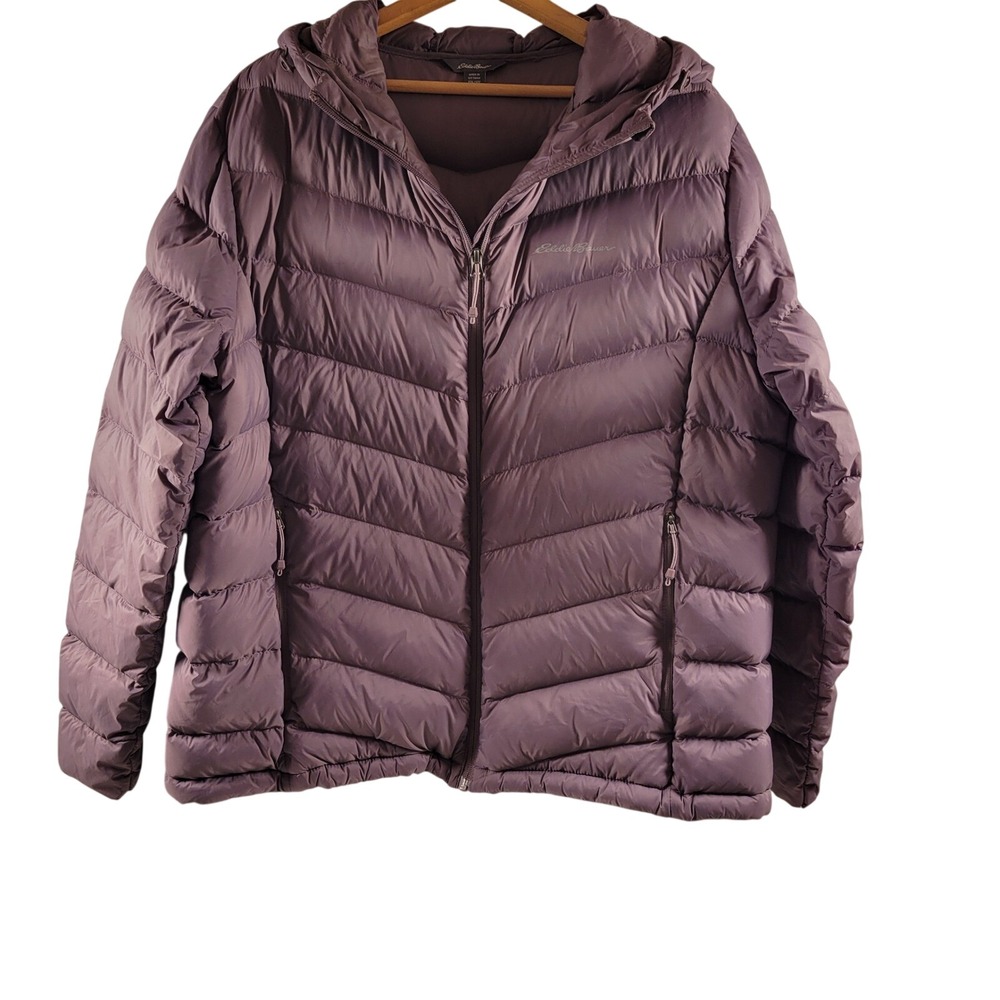 Eddie Bauer Puffer Jacket Womens XXL Purple Excellent EB650 Down Hooded Coat